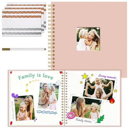 Vienrose 10 x 10 Inch Scrapbook Photo Album, Linen Hardcover Photo Book with 40 White Pages, DIY Memory Book Kit with Accessories for Wedding, Baby Shower, Travel, Christmas (Pink, 20 Sheets) - Image 1