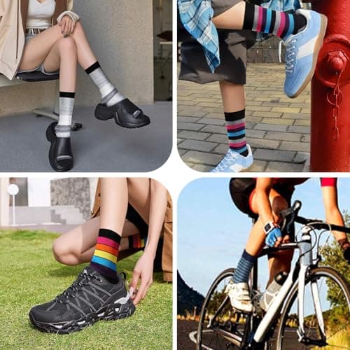 NKMOOS Thin Bule Red Striped Socks Women Cotton,Vintage Bule Grey Women's Crew Socks Size 7-9,Fashion Soft Cozy Casual Everyday Breathable Business Work Gifts for Women Sock for Trouser 3 Pairs - Thumbnail 2
