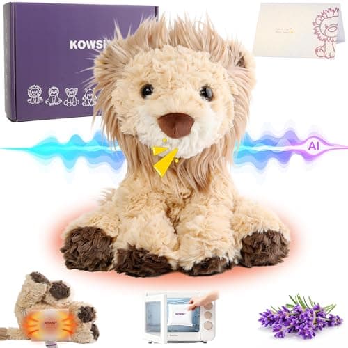 KOWSI® AI Interactive Talking Brave Lion Plush – 1.4LB Microwavable Heatable Stuffed Animal with Tourmaline Lavender Heat Pack - 10" Educational Toy for Toddlers Learning Language Speaking - Image 1