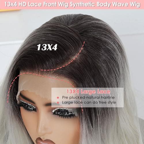 Ruiieea Synthetic Lace Front Wig, 13x4 Lace Front Wig Body wave, Blonde Lace Frontal Wig for Women Glueless Daily Use 26 Inch Black to Blonde - Thumbnail 2