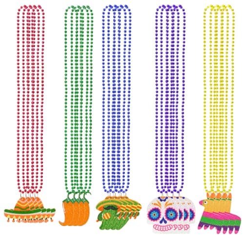 Labrostar 20Pcs Cinco De Mayo Decorations Fiesta Party Favors Fiesta Beaded Necklaces for Mexican Birthday Bachelorette Party Supplies Photo Props Carnivals Event Decorations