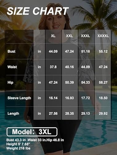 Women's Plus Size Rash Guard Swim Shirt UPF50+ Short Sleeve Sun Protection with Pockets | Tagless, Tummy Control & Mesh Vents (US, Alpha, 4X-Large, Dark Print) - Thumbnail 6