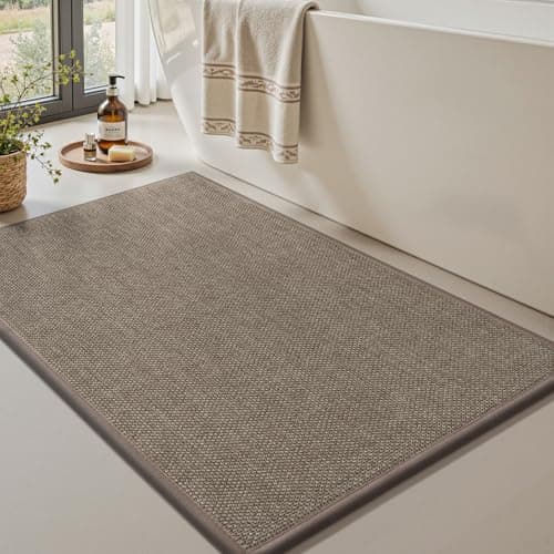 Bath Mats for Bathroom Rugs Non Slip Washable Absorbent Bath Mats Quick Dry,Upgraded Soft PVC Backing Ultra Thin Bathroom Rug Fit Under Door,Washroom Mat Large Bath Rugs,20"x32",Brown - Image 1
