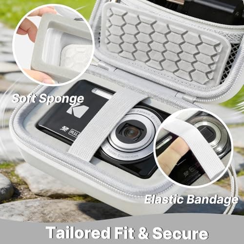 Comecase Hard Camera Case for KODAK PIXPRO FZ55 FZ45, Shockproof Digital Camera Bag with Accessory Mesh Pocket, Small Vlogging Camera Case, Portable Travel Carrying Pouch for All Ages, White - Thumbnail 4