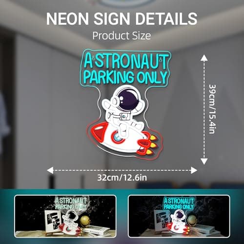 Astronauts Neon Sign Rocket Neon Signs Space LED Lights Wall Decor Astronaut LED Light for Game Room Man Cave Bedroom Kids Room Decoration Great Gift for Astronomy Lovers - Thumbnail 5