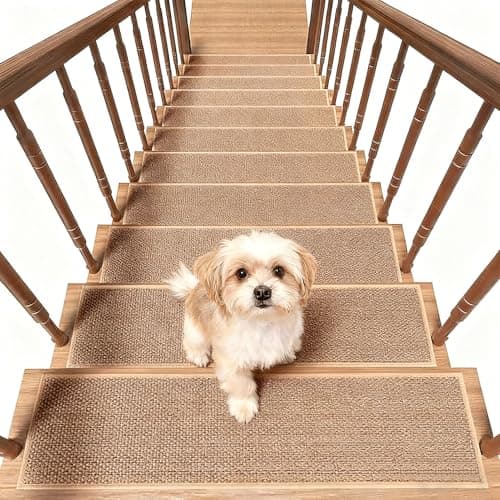 Non Slip Rug for Wooden Steps Indoor, 15 Pack 8" X 30" Stair-Carpet Treads Washable Reusable Adhesive Stair-Runner Rugs for Kids and Dogs, Stair Runner Rugs, Beige - Image 1
