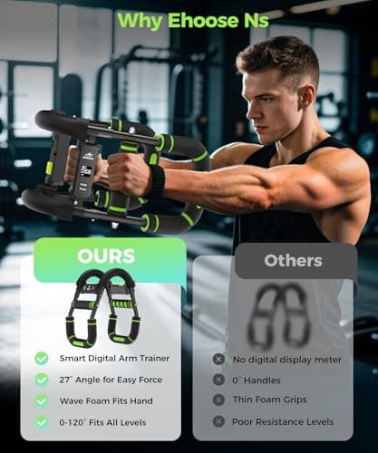 Twister Arm Trainer & Chest Workout Equipment with Digital Display - Auto Reps & Calorie Estimator, 40-120 lbs Home Gym Chest Exerciser for Men, Green Pro - Thumbnail 6