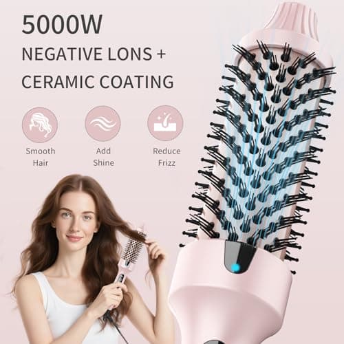 AISEELY Thermal Brush Curling Iron, 1.5 Inch Ceramic Heated Round Brush, Curly and Straight Hair, 6 Temperature Settings, Negative Ion Less Damage, Dual Voltage Hair Tools, Pink - Thumbnail 4