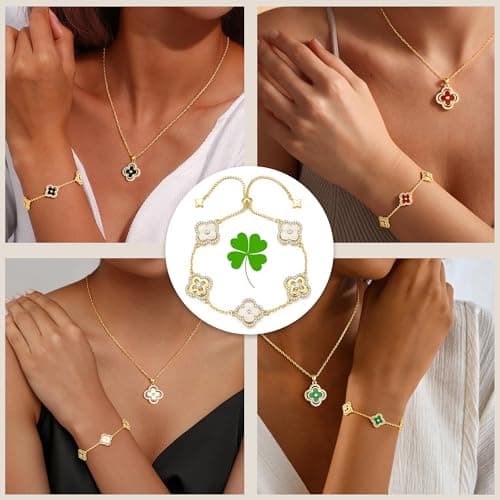Turandoss Clover Bracelet for Women Birthday Gifts - Dainty 14K Gold Plated CZ Pendant Bracelets Blue Four Leaf Clover Pendant Bracelet Lucky Blue Charm Bracelets Simple Lucky Jewelry - Thumbnail 4