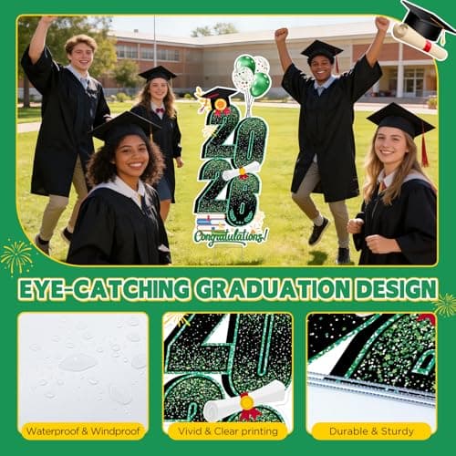 2026 Graduation Decorations Yard Sign, 3.5 FT Tall Class of 2026 Congrats Grad Yard Sign with Stakes for Outdoor Indoor Graduation Party Garden Lawn Decoration Supplies(Green) - Thumbnail 3
