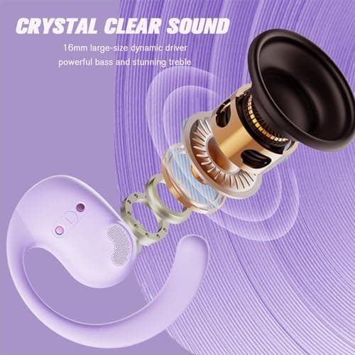 Xmenha Over The Ear Earbuds Open Ear Buds Headphones Over Ear Air Bone Conduction Earbuds Earphones Bone Conducting Air Bone Conduction Headphones Bluetooth Over-Ear Purple - Thumbnail 5