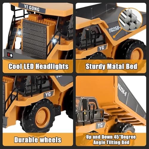 ADTHLIER 1:20 Remote Control Excavator (11-Channel), Dump Truck, Bulldozer, Loader (9-Channel), 2.4GHz Construction Vehicles, Metal Construction, with Cool Lights and Sound Effects - Thumbnail 5