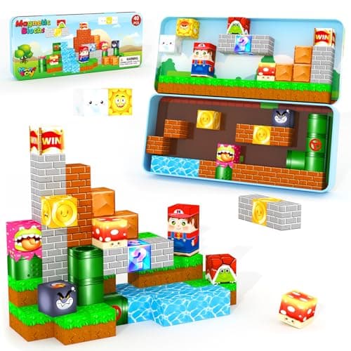 Minecftoy Mini Magnetic Blocks Toddler Travel Essentials Toys with Case Set, Kids Games Montessori Preschool Education Sensory Toys for 3-8 Year Old Boys Girls Christmas Birthday Gifts - Image 1