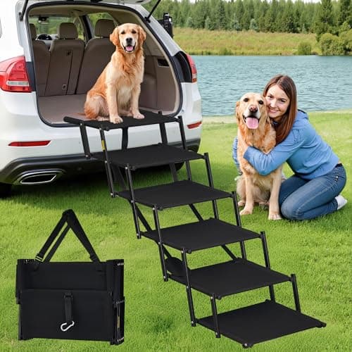 AeedWisp Dog Stairs for Large Dogs, Heavy Duty Foldable Dog Steps for Car Truck Non-Slip Surface Pet Stairs Ramp Supports up to 150 lbs, 6 Steps - Image 1
