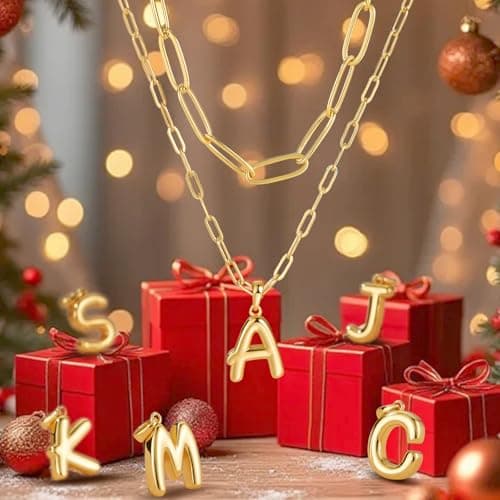 adoyi Easter Basket Stuffers Initial Necklaces for Women Hers Dainty 14K Gold Plated Heart Layered Letter J Pendant Necklace Stack Jewelry Birthday Valentines Gifts for Her Mom and Wife - Thumbnail 4
