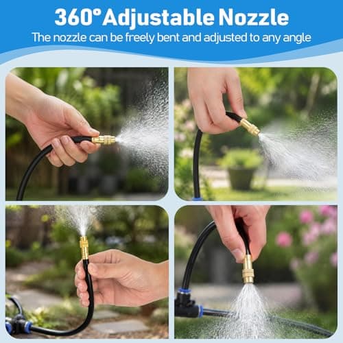 360° Adjustable Drip Irrigation System Kit, 50 FT Garden Watering System with 15 Copper Nozzles, Automatic Misting Sprinkler for Yard, Garden, Lawn, Raised Bed, Greenhouse and Plants - Thumbnail 3