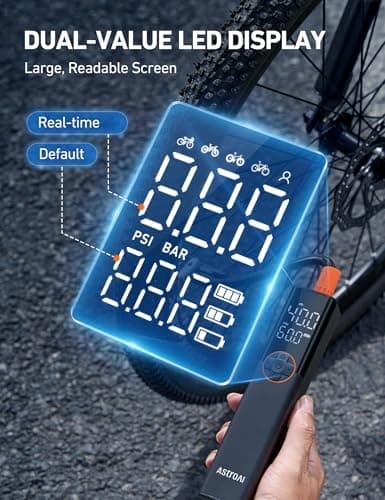 AstroAI L8 Portable Bike Pump, Bicycle Tire Inflator with Pressure Gauge, 150 PSI High Voltage Motor for Electric Mini Air Pump with Presta, Schrader, and Dunlop Valve for Road, Mountain, and E-Bike - Thumbnail 6