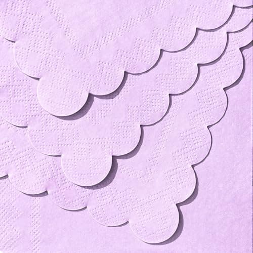 NatNarr 120 Pcs Purple Napkins,Scalloped Easter Paper Napkins Disposable Lavender Cocktail Napkin Lilac Beverage Dessert Napkin for Birthday Wedding Bridal Baby Shower, 5 x 5 Inch - Thumbnail 3