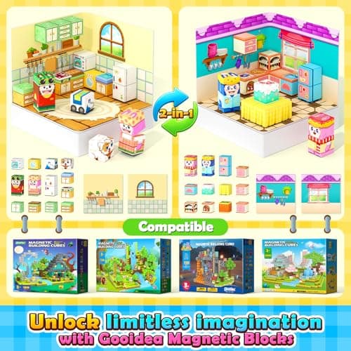 Gooidea Magnetic Blocks - 2-in-1 Magnetic Building Blocks, Creative Building Craft, Sensory Clicking & Rustling, Travel Toys, Kids Toys Games, Pocket-Sized Kitchen Magic Display - Thumbnail 4