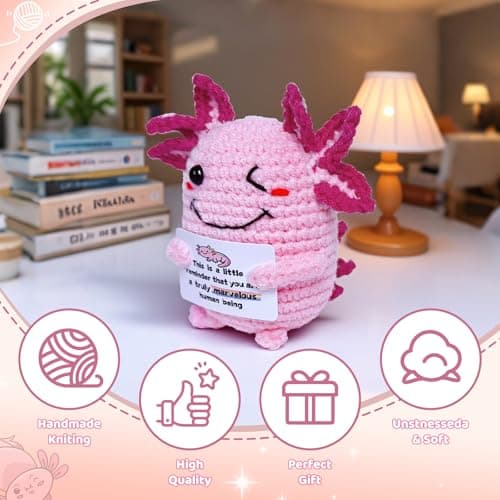 Roqei Crochet Axolotl Mini Handmade Gift - Emotional Inspirational Motivational Present with Uplifting Message, Birthday Thanksgiving Christmas Stocking Stuffer for Women Men - Thumbnail 5
