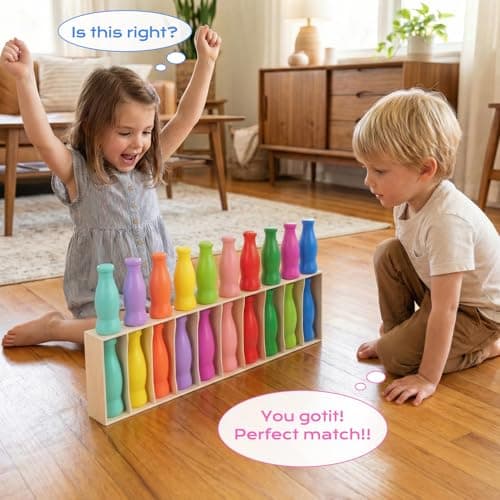 Foleto Bottle Flip Challenge Game, Color Match Interactive Sorting Toy with 20 ABS Bottles, Dual-Mode Brain Training Game Portable Party Family Group Challenge - Thumbnail 3