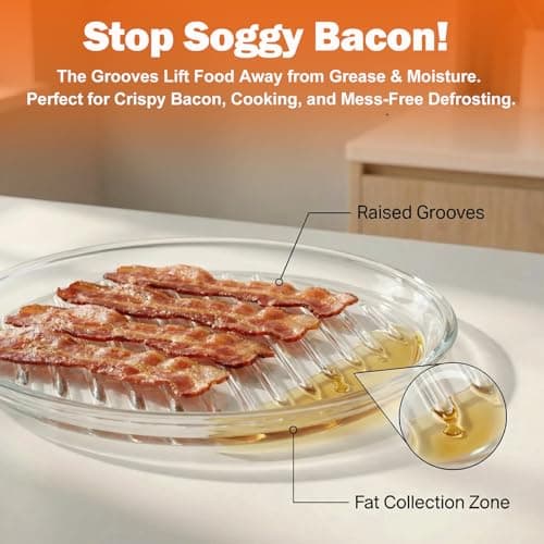 HoPliGhe Microwave Bacon Tray 9.84 Inch - Round Glass Bacon Cooker for Microwave and Oven - Cook 4 Crispy Strips in Minutes, No Mess, Space-Saving Design, Easy Clean - Thumbnail 4