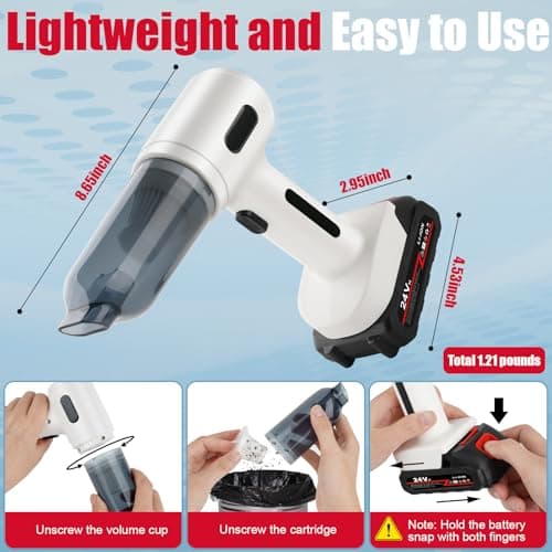 Runful 4000mAh Battery High Power Handheld Car Vacuum Cleaner, 25000PA Powerful Car Vacuum Blow and Suction 2 in 1, Best Cordless Vacuum,High Power Portable Vacuum Cleaner for Home - Thumbnail 2