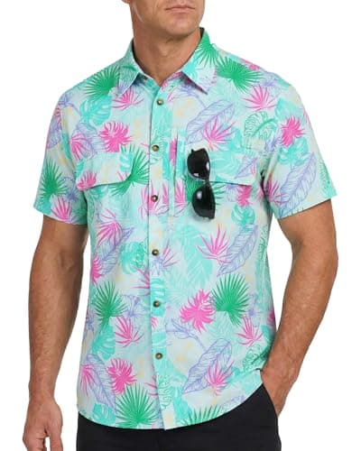 Cozople Funny Hawaiian Shirts for Men Short Sleeve Fishing Button Up UPF 50+ Breathable Outdoor Hiking Shirt for Travel Safari Climbing M - Image 1