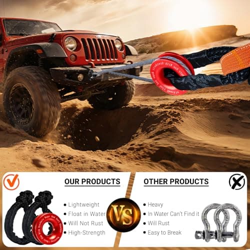 DAJOUJS Synthetic Soft Shackle Rope 1/2" x 22" Black Recovery Tow Shackles with Red Recovery Ring 56,000lb Breaking Strength Soft Shackle Recovery Kit for SUV ATV Truck Jeep, Safer Than Metal Shackle - Thumbnail 4