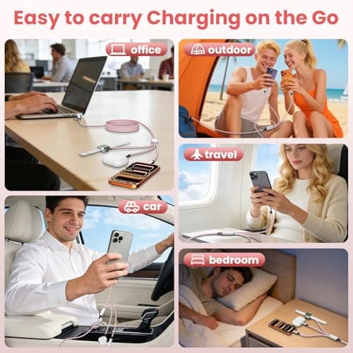 3 in 2 Multi Charging Cable for iWatch Charger/IP/USB C, Travel Cruise Essentials for Car Charger,4FT Nylon Charging Cable USB C/A Phone Charger for iWatch Series/iPhone 17-11/iPad,Home/Office/Car Use - Thumbnail 5