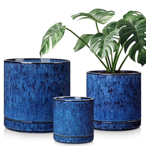 vancasso Ceramic Planters, Plant Pots for Indoor Plants, 6.25+8.25+10.25 Inch Ceramic Pots for Plants, Flower Pots with Drainage Holes (Blue, 6.25+8.25+10.25 Inch) - Image 1
