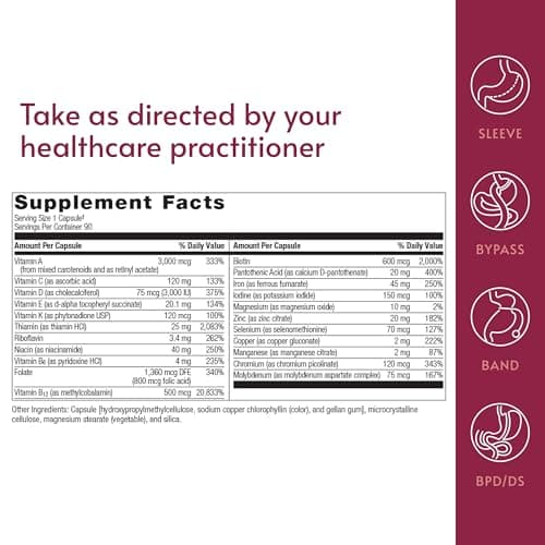 Bariatric Advantage Ultra Solo with Iron - Once-Per-Day Daily Multivitamin - for Bariatric Patients - with Thiamin, Vitamin A & More - Gluten Free - 90 Capsules - Thumbnail 4