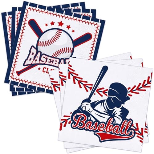 NatNarr 100 Pcs Baseball Napkins, 2-Ply Baseball Cocktail Napkins with 2 Different Pattern Baseballs Birthday Party Decorations for Sports Party, Baseballs Themed - Image 1