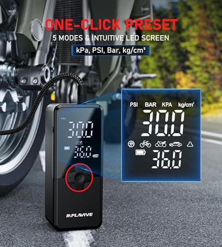 Tire Inflator Portable Air Compressor, 3X Fast Inflate Cordless Air Pump for Car Tires with LED Light, 150PSI Portable Electric Pump with Digital Pressure Gauge, for Bike Motorcycle Car Ball - Thumbnail 4