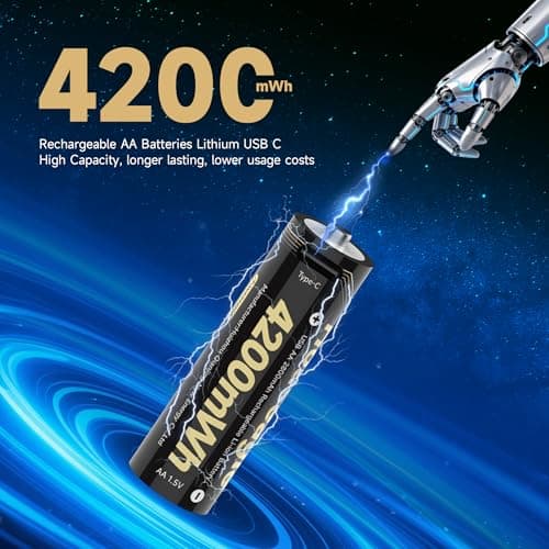 Houseagle AA Batteries Rechargeable 4 Pack,1.5V Rechargeable AA Batteries with 4 in 1 USB-C Charge Cable,4200mWh 2000+ Cycles Lithium Battery for Blink Camera,Toy,Wireless Mice,Keyboards,Remotes,etc. - Thumbnail 6