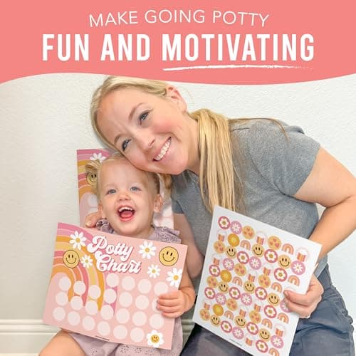Hadley Designs Potty Training Chart for Toddlers Girls -10 Sticker Potty Chart for Toddlers Girls, 8.5x11" Potty Training Sticker Charts for Toilet Success, Retro Toddler Reward Chart for Kids - Thumbnail 6