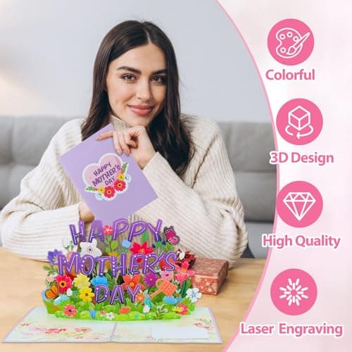 FaCraft 3D Pop Up Mothers Day Card - Happy Mothers Day Flower Pop Up Gift Greeting Card with Envelope with Blank Insert for Best Mom Women Wife Daughter Grandma - Thumbnail 4