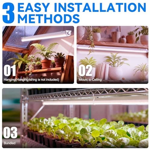 JESLED Waterproof Plant Grow Lights, 2FT Full Spectrum Grow Light, 48W(2 X 24W,300W Equiv), Linkable Led Grow Light Strip for Greenhouse, Plant Shelves, Plug and Play, Pinkish White, 2-Pack - Thumbnail 6