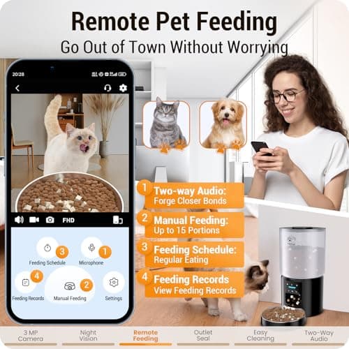 Automatic Cat Feeder with 3MP Camera: 5G WiFi Automatic Dog Feeder with Night Vision, 5L Timed Auto Cat Food Dispenser with APP for Pet, Detachable for Easy Clean-21 Cups - Thumbnail 4