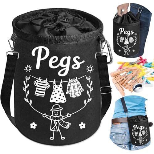 Clothes Pin Hanging Bag Outside with Hooks, Closing Cord and Shoulder Strap, Waterproof Clothespin Bag Holder Multiple Hanging Methods for Clothesline Laundry Peg Clip Organizer Outdoor Storage Use - Image 1