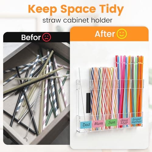 Seaflash Acrylic Magnetic Straw Holder, Straw Organizer Dispenser with Two Pieces Magnet Sheets, Drinking Straw Storage Holder for Cabinet Door Fridge Counter Kitchen Office (Transparent) - Thumbnail 4