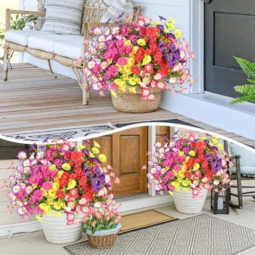 ICX Artificial Flowers for Outdoors, 10 Bundles Morning Glory Faux Flowers, UV Resistant Artificial Outdoor Flowers for Porch Garden Patio, Window Box Yard Front Door Spring Decoration (Mix 6 Colors) - Thumbnail 6