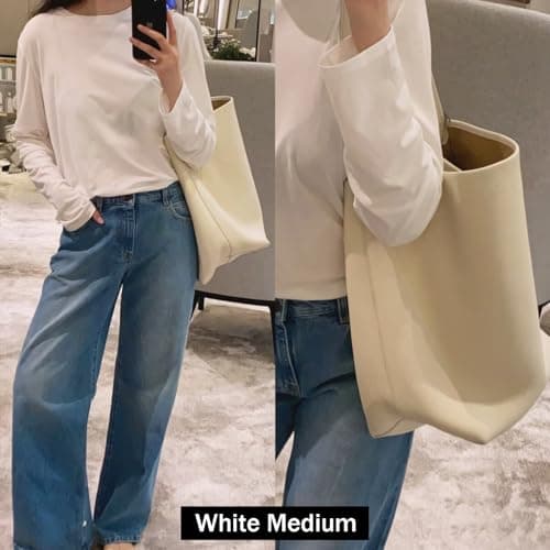 Genuine Leather Bucket Bag with Credit Card Holder Wallet, First Layer Pebble-grained Calfskin Tote Bag, Leather Handbag with Cotton Insert Pocket (White, Small) - Thumbnail 3