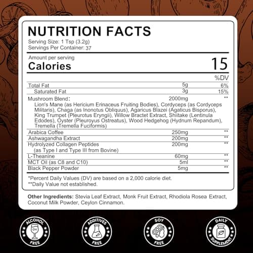(2 Pack) Mushroom Coffee Powder, 10 Mushroom Blend- Lion's Mane, Chaga, Brain Supplements with Arabica Coffee, Ashwagandha, L-Theanine for Energy, Focus, Memory and Immunity, 120G - Thumbnail 2