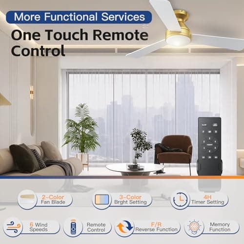 Ceiling Fans with Lights, 42 Inch Ceiling Fan with Light And Remote, 3CCT Flush Moun Low Profile Ceiling Fans, 6 Speed Noiseless LED Ceiling Fan, Advanced Gold Ceilings Fan for Bedroom Living Room - Thumbnail 2