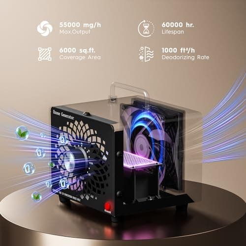2026 Upgraded Ozone Generator, High Capacity Ozone Machine Odor Removal Up to 6000 Sq.Ft, for Car/Home/Smoke/Pet Odor, Black - Thumbnail 2
