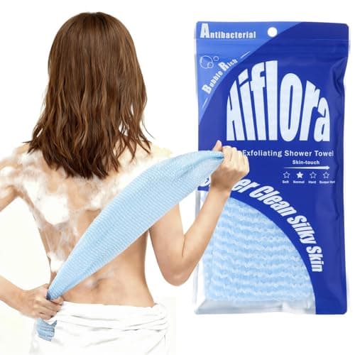 Hiflora 3D Wave Weave Japanese Exfoliating Washcloth, Long Exfoliating Back Scrubber for Shower, Hygienic Body Scrub Towel, Korean Style, Aqua (Normal) - Image 1