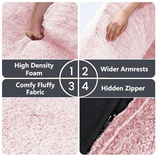 lilanoon Bean Bag Chairs for Adults, Giant Beanbag Sofa Comfy Reading Chair, Oversized Bean Bag Chairs for Living Room Bedroom, Soft Faux Fur Fabric, 3.2FT, Pink, Plush - Thumbnail 6