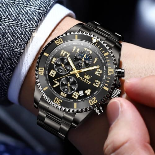 OLEVS Black Watches for Men Luxury Stainless Steel Mens Black Watch with Date Casual Men Dress Watch Waterproof Chronograph Men’s Wrist Watches Reloj para Hombre - Thumbnail 4