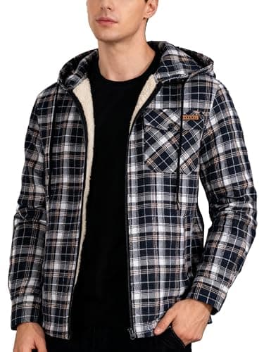 ZITY Flannel Jacket for Mens Zip Up Fleece Hoodies Casual Plaid Coat with Pokect Winter Warm Sherpa Lined Sweatshirt - Image 1